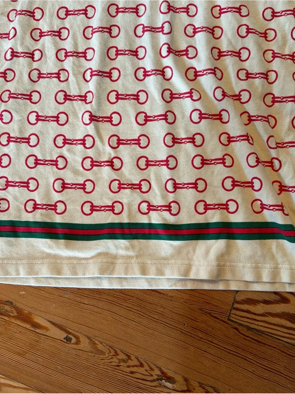 GUCCI HORSEBIT PRINT COTTON POLO SHIRT Cream Red Size Small